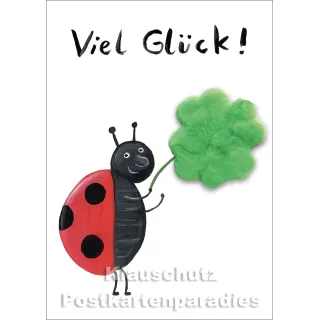 Viel Glück - Marienkäfer | Inkognito Plüsch Postkarte mit aufgeklebtem Plüschfell